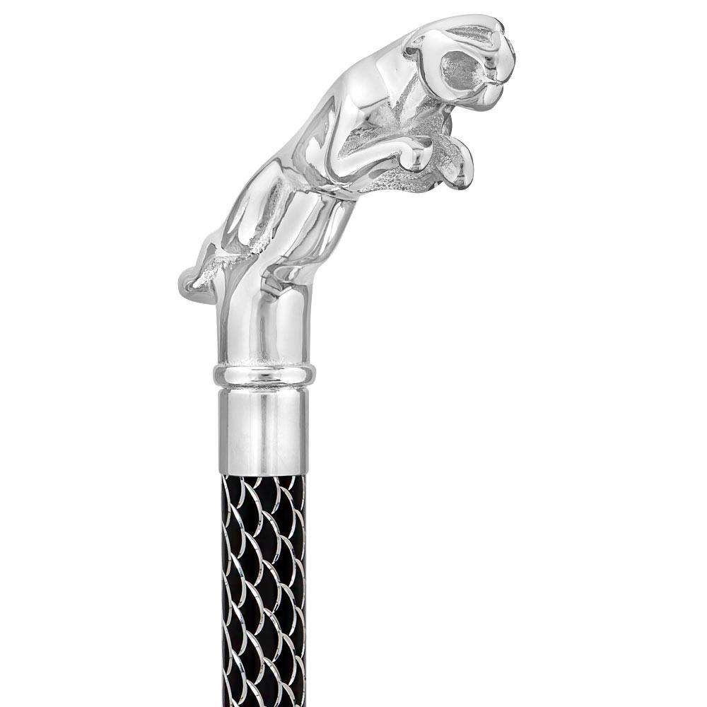 Chrome Jaguar Handle Walking Cane w/ Custom Laser Etched Shaft