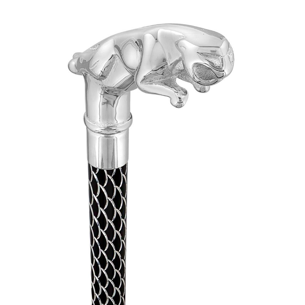 Royal Canes Chrome Jaguar Handle Walking Cane w/ Custom Laser Etched Shaft