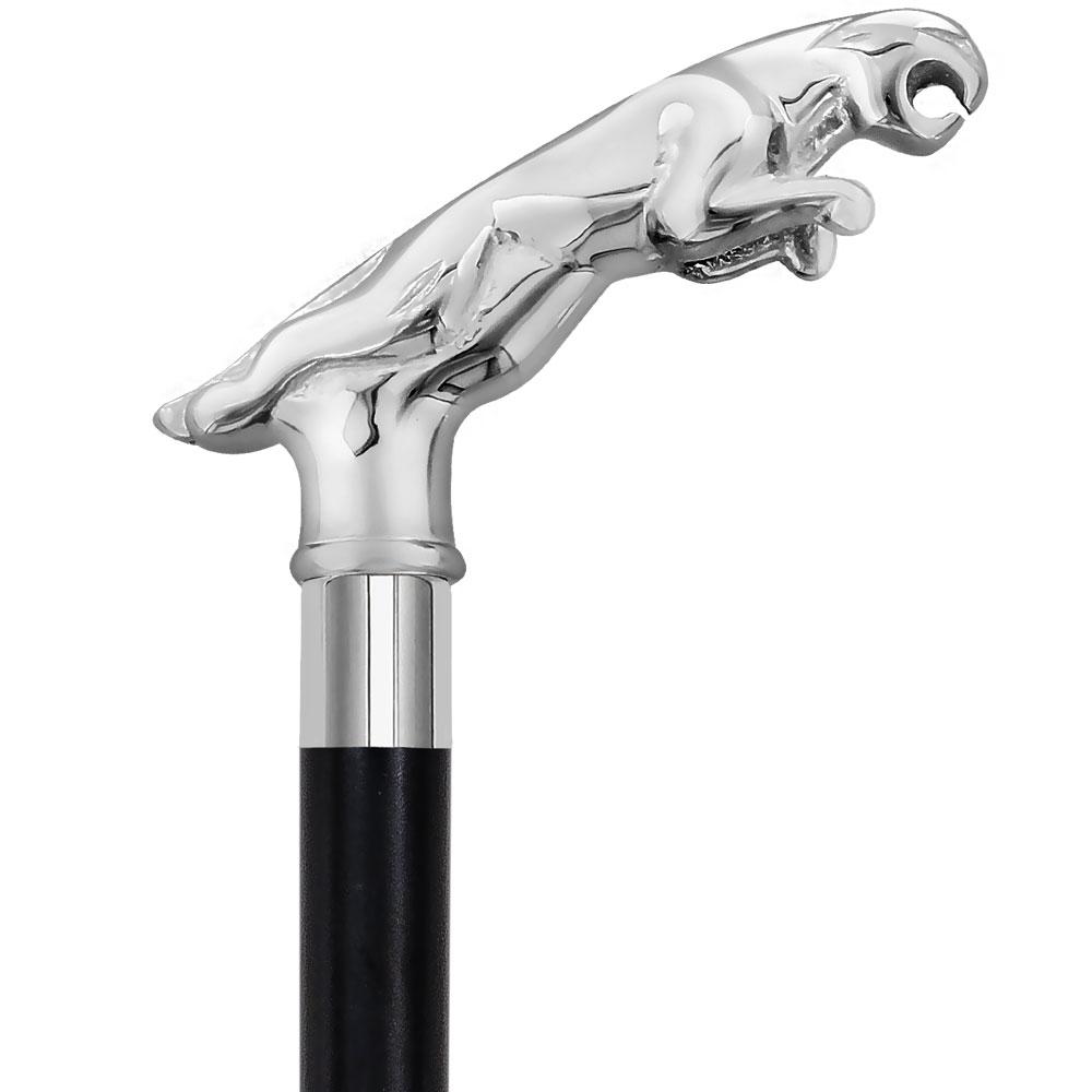 Royal Canes Chrome Plated Jaguar Handle Walking Cane w/ Custom Shaft and Collar