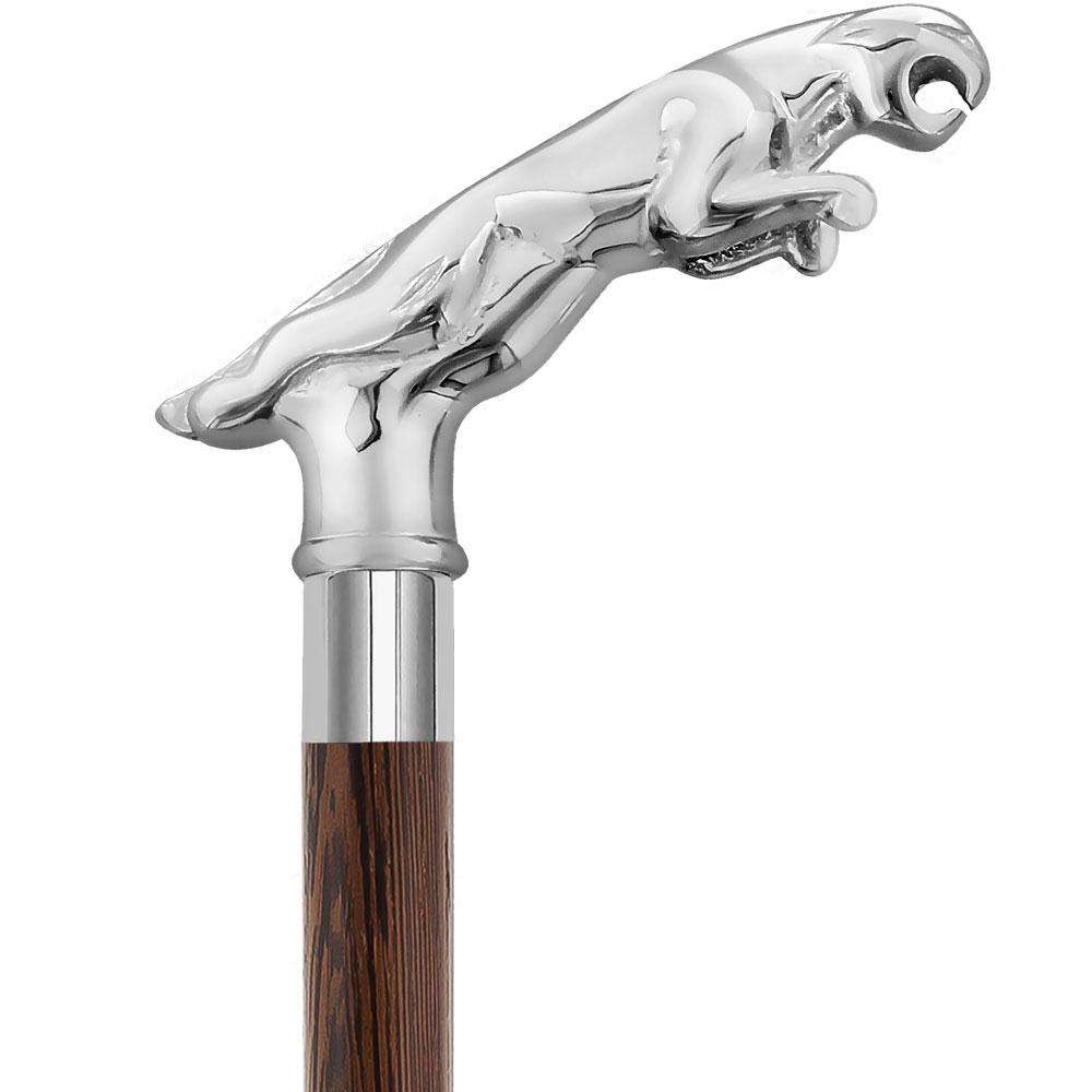 Royal Canes Chrome Plated Jaguar Handle Walking Cane w/ Custom Shaft and Collar
