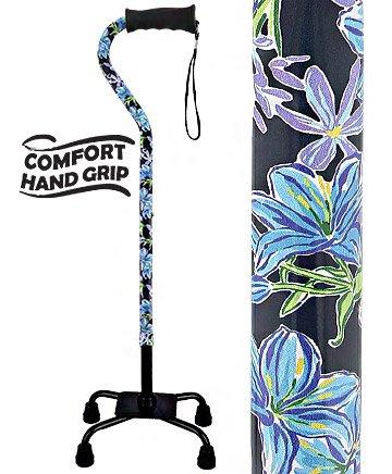 Royal Canes Dark Blue Vivienne May Convertible Quad Base Walking Cane with Comfort Grip - Adjustable Shaft