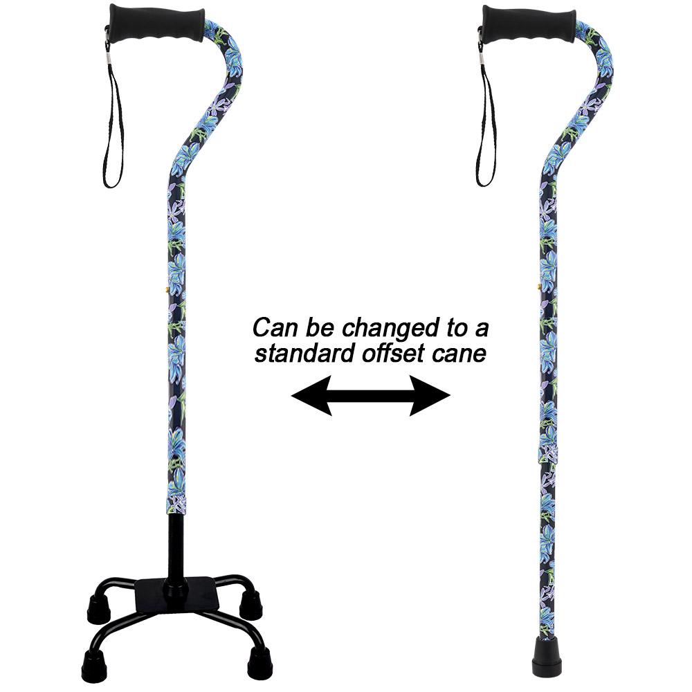 Royal Canes Dark Blue Vivienne May Convertible Quad Base Walking Cane with Comfort Grip - Adjustable Shaft