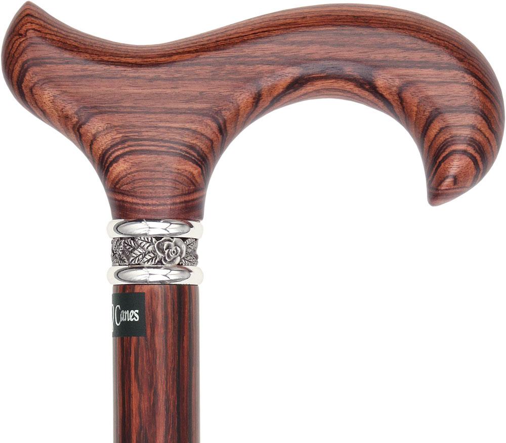 Royal Canes Derby Walking Cane With Kingwood Shaft and Pewter Rose Collar