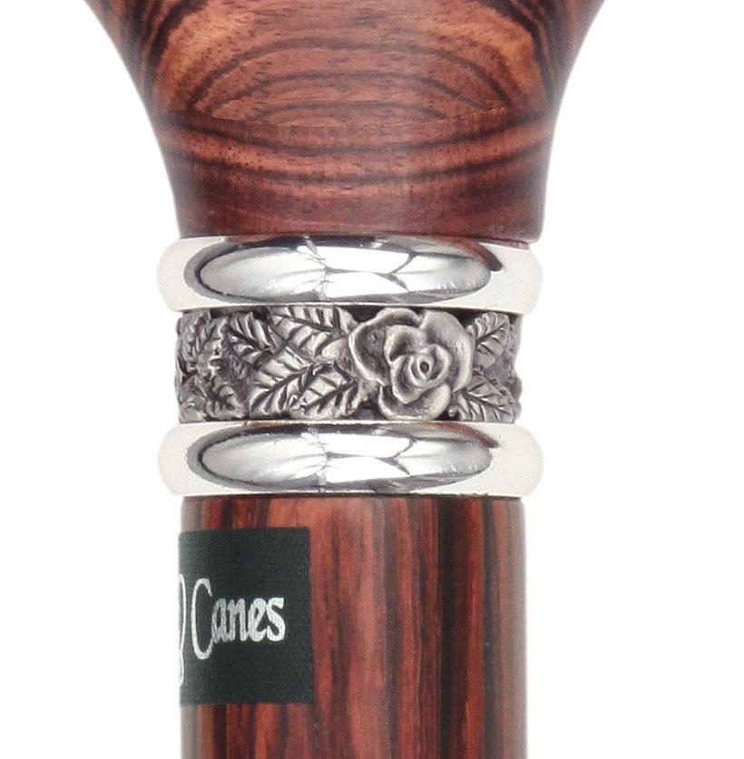 Royal Canes Derby Walking Cane With Kingwood Shaft and Pewter Rose Collar