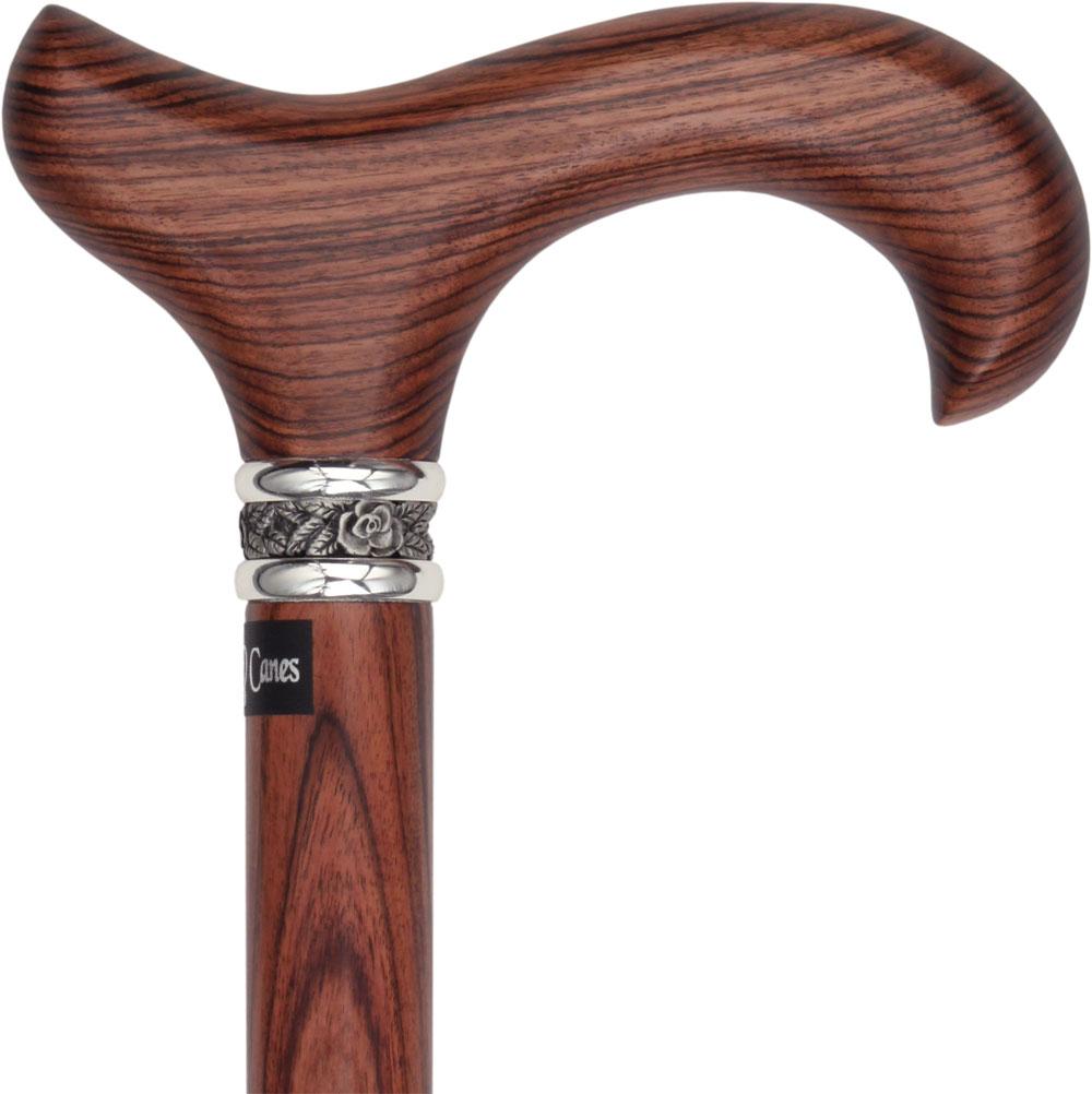 Royal Canes Derby Walking Cane With Kingwood Shaft and Pewter Rose Collar