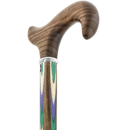 Royal Canes Green & Blue Inlaid Derby Walking Cane With Ovangkol Shaft and Silver Collar