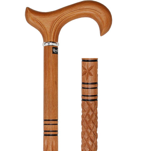 Royal Canes Hand-Carved Derby-Handle Walking Cane with Silver Collar