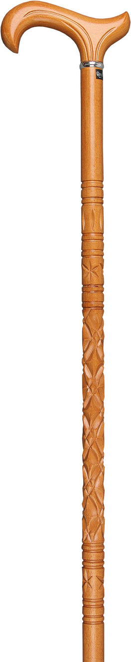 Royal Canes Hand-Carved Scorched Beechwood Derby Cane with Silver Collar