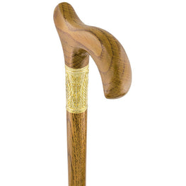 Royal Canes Hand-Made Oak Derby Walking Cane w/ Pewter Leaf Gold Collar