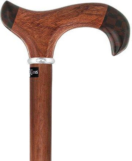 Royal Canes Rosewood 3D Derby Inlay Checker Handle Walking Cane w/ Silver Collar