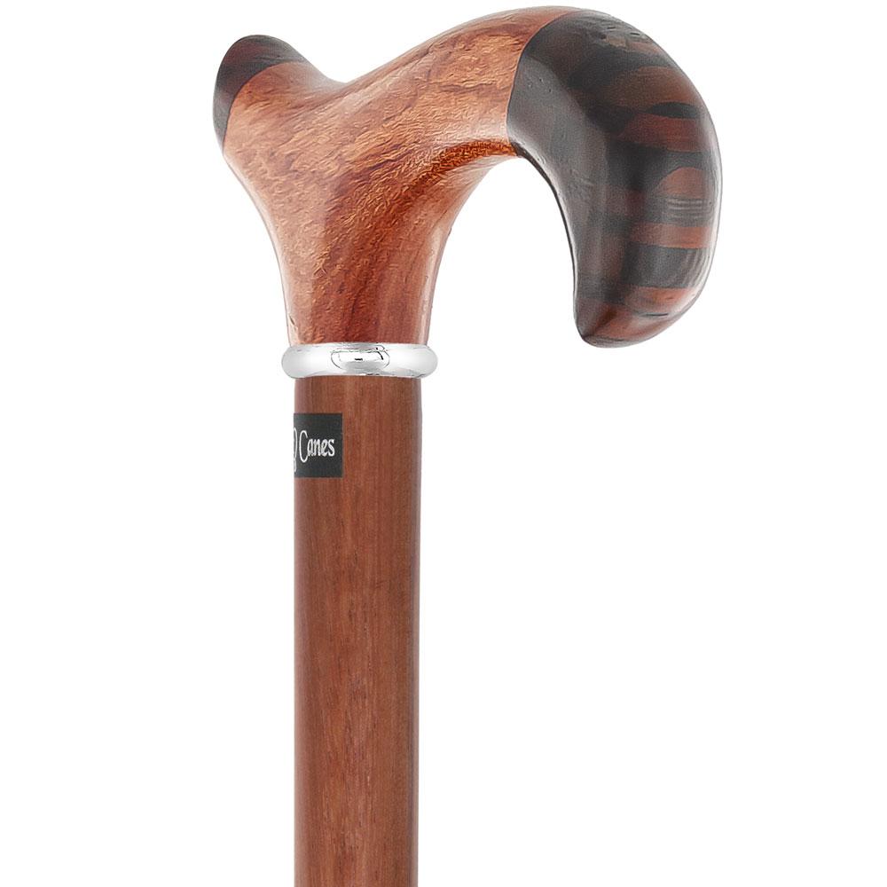 Rosewood 3D Derby Inlay Checker Handle Walking Cane w/ Silver Collar