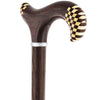 Royal Canes Wenge 3D Derby Inlay Checker Handle Walking Cane w/ Silver Collar
