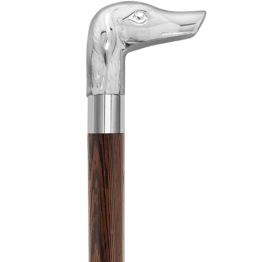 Royal Canes Chrome Plated Dog Handle Walking Cane w/ Custom Shaft and Collar
