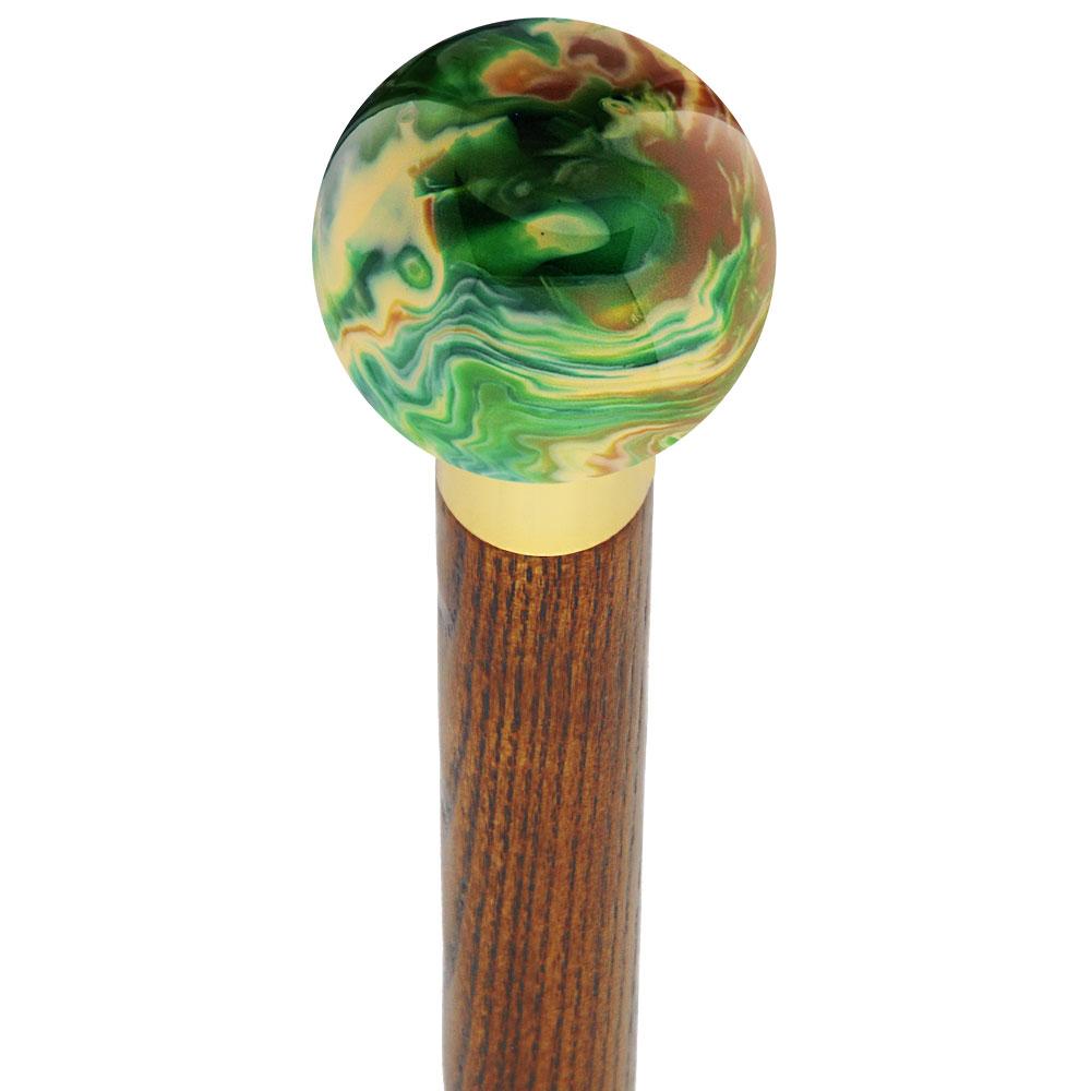 Royal Canes Emerald Dream Pearl Round Knob Cane w/ Custom Color Ash Shaft & Collar