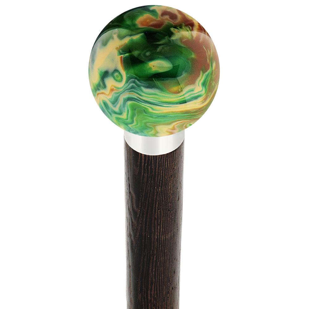 Royal Canes Emerald Dream Pearl Round Knob Cane w/ Custom Wood Shaft & Collar