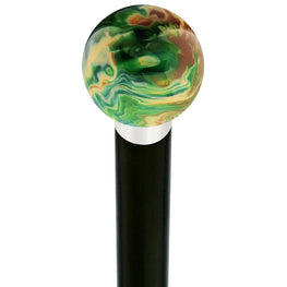 Royal Canes Emerald Dream Pearl Round Knob Cane w/ Custom Wood Shaft & Collar