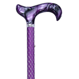 Royal Canes Purple Etched Adjustable Folding Cane with Pearlz Derby Handle