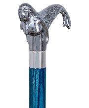 Royal Canes Chrome Plated Mermaid Handle Walking Cane w/ Custom Color Stained Ash Shaft & Collar