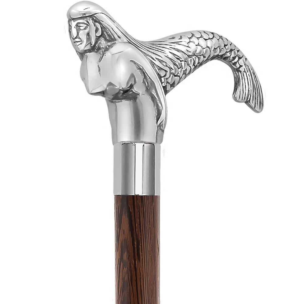 Royal Canes Chrome Plated Mermaid Handle Walking Cane w/ Custom Shaft and Collar