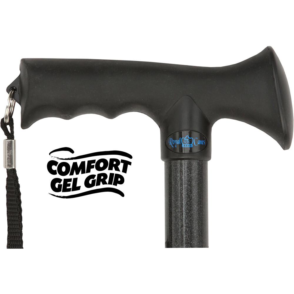 Royal Canes Black Adjustable Comfort Grip Folding Walking Cane