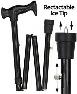 Royal Canes Black Adjustable Folding Retractable Ice Tip Orthopedic Handle Cane