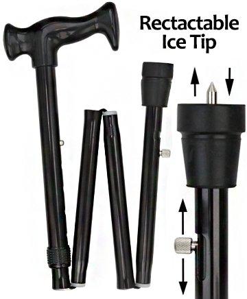 Black Adjustable Folding Retractable Ice Tip Orthopedic Handle