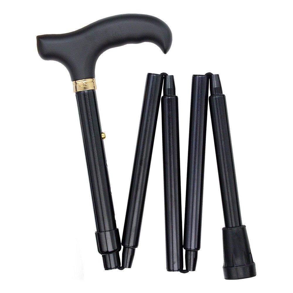 Black Mini Compact: Adjustable Folding Cane with Zipper Bag