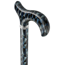 Royal Canes Blue Reflection Designer Derby Adjustable Folding Cane w/ Engraved Collar