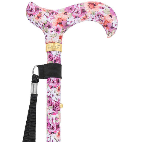 Royal Canes Daisy Meadows Designer Folding Adjustable Derby Walking Cane with Engraved Collar