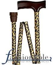 Royal Canes Folding Classic Leopard Print Fritz Handle Walking Cane With Adjustable Aluminum Shaft and Brass Co