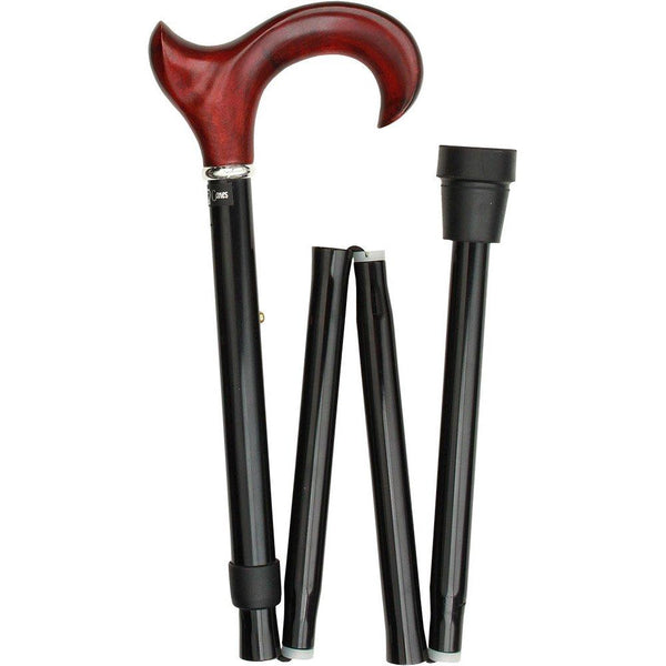 Royal Canes Mahogany Maple Ergonomic Walking Cane w/ Folding, Adjustable Black Aluminum Shaft and Silver Collar