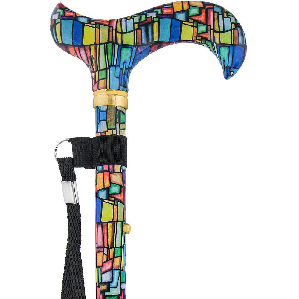 Royal Canes Mosaic Stained Window Folding Adjustable Derby Walking Cane