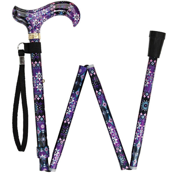 Royal Canes Pretty Purple Folding Adjustable Designer Derby Walking Cane with Engraved Collar