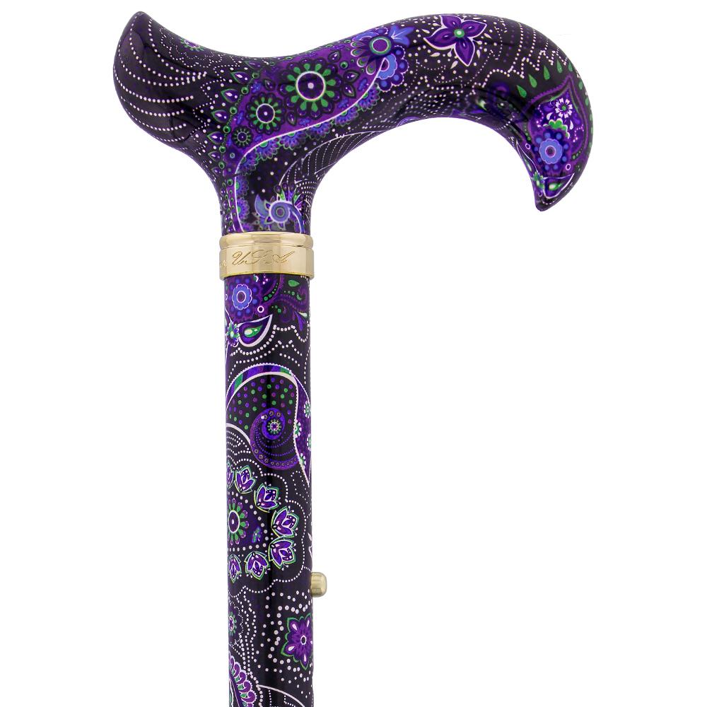 Royal Canes Purple Majesty Adjustable Folding Designer Derby Cane with Retractable Ice tip