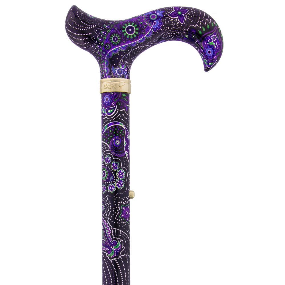 Royal Canes Purple Majesty Adjustable Folding Designer Derby Cane with Retractable Ice tip