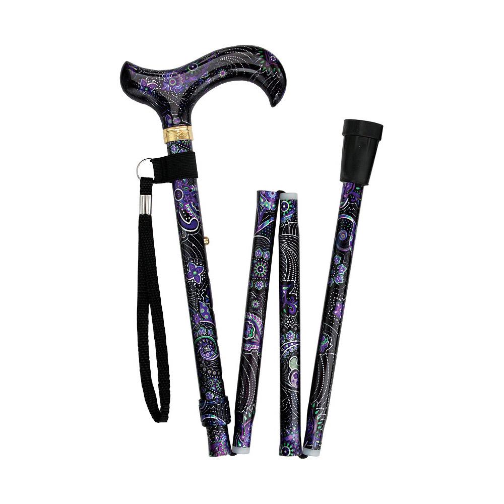 Royal Canes Purple Majesty Folding Adjustable Designer Derby Walking Cane with Engraved Collar