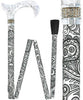 Royal Canes White Pearlz w/ Rhinestone Collar and Black Swirl Designer Adjustable Folding Cane