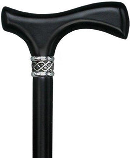 Royal Canes Slim Line Fritz Walking Cane With Black Beechwood Shaft and Braided Pewter Collar