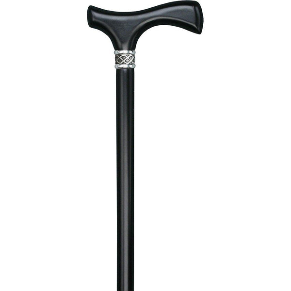 Royal Canes Slim Line Fritz Walking Cane With Black Beechwood Shaft and Braided Pewter Collar