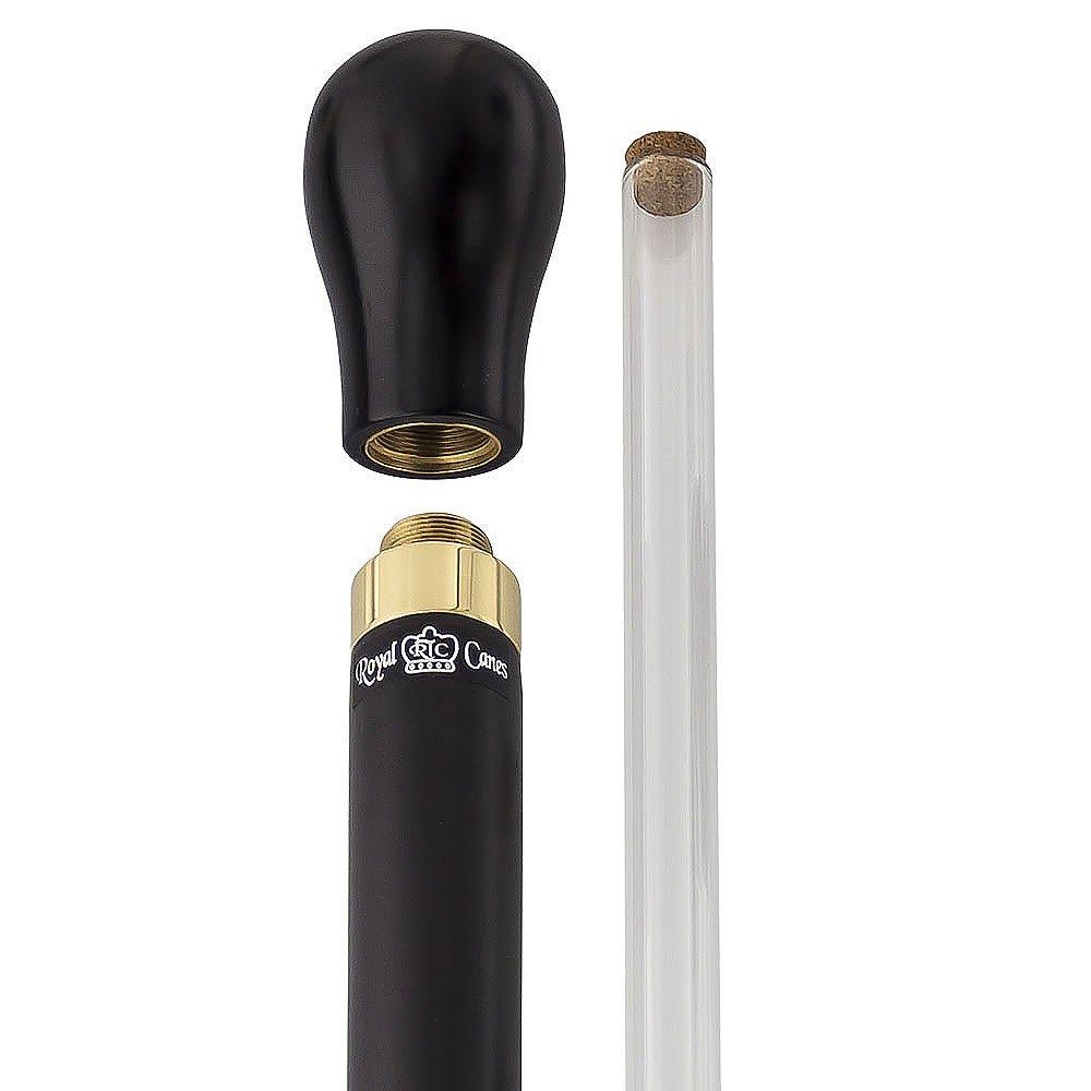 Royal Canes Brandy Flask Smuggler Knob Walking Stick With Black Beechwood Shaft and Brass Collar