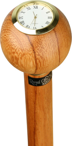 Royal Canes Rosewood Ball Clock Handle Walking Stick With Rosewood Shaft and Brass Collar