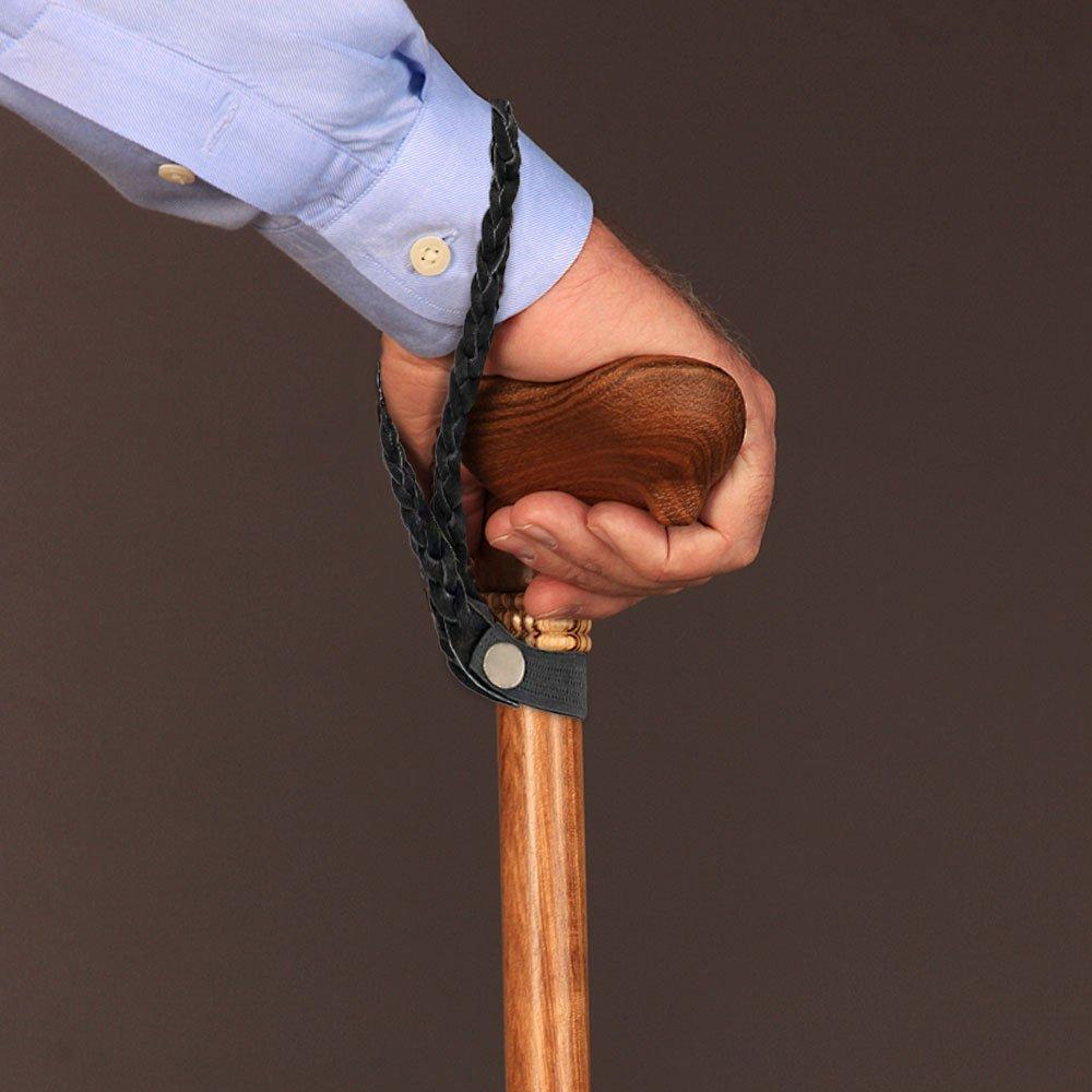 Royal Canes Cane Wrist Strap with Snap - Genuine Black Braided Leather (fits 18mm + sized shafts)