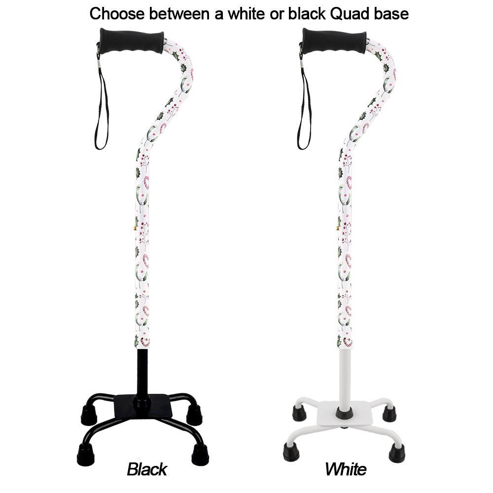 Royal Canes Holiday Cheer Convertible Quad Base Walking Cane with Comfort Grip - Adjustable Shaft
