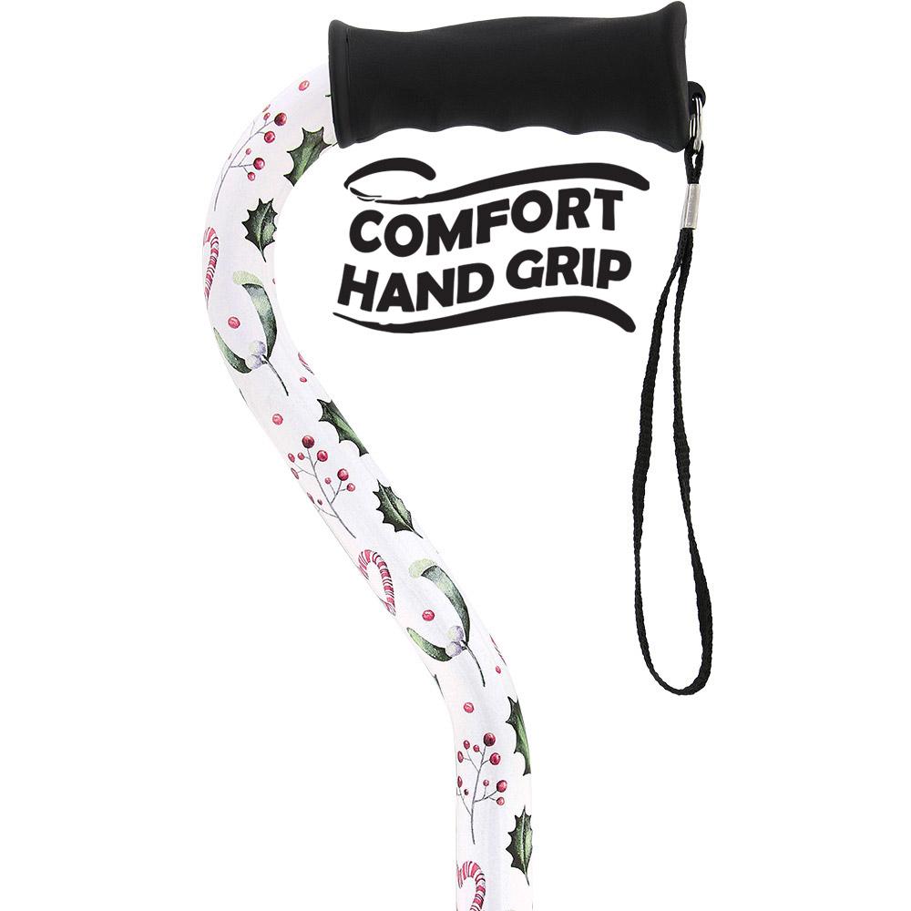 Royal Canes Holiday Cheer Convertible Quad Base Walking Cane with Comfort Grip - Adjustable Shaft