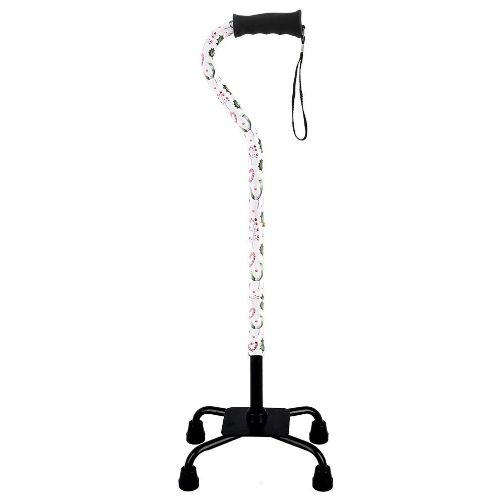 Royal Canes Holiday Cheer Convertible Quad Base Walking Cane with Comfort Grip - Adjustable Shaft
