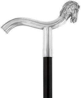 Royal Canes Silver 925r Horse Head Fritz Handle Walking Cane with Black Beechwood Shaft and Collar