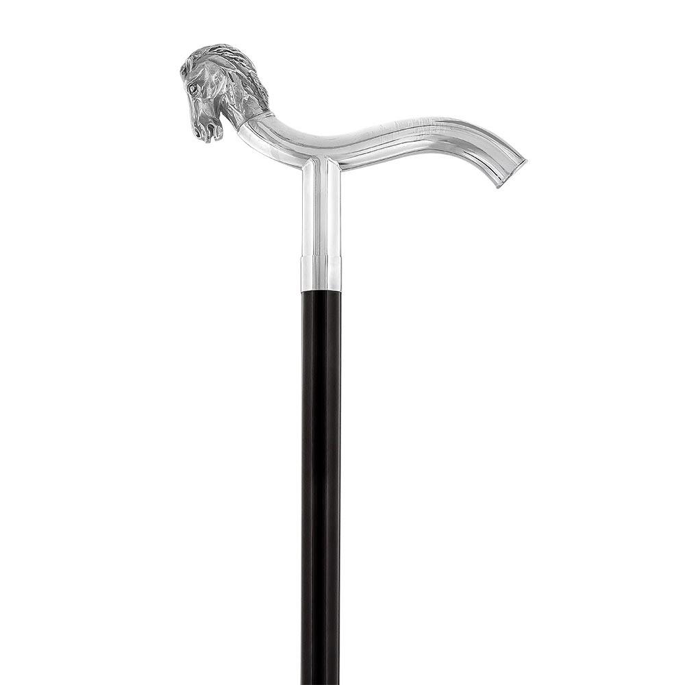 Royal Canes Silver 925r Horse Head Fritz Handle Walking Cane with Black Beechwood Shaft and Collar
