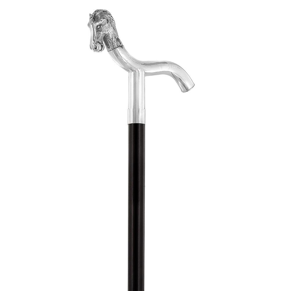 Royal Canes Silver 925r Horse Head Fritz Handle Walking Cane with Black Beechwood Shaft and Collar