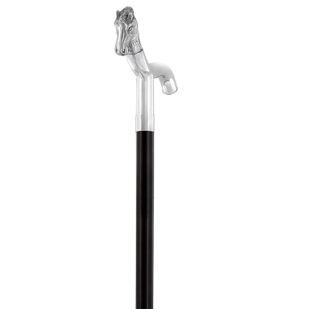 Royal Canes Silver 925r Horse Head Fritz Handle Walking Cane with Black Beechwood Shaft and Collar