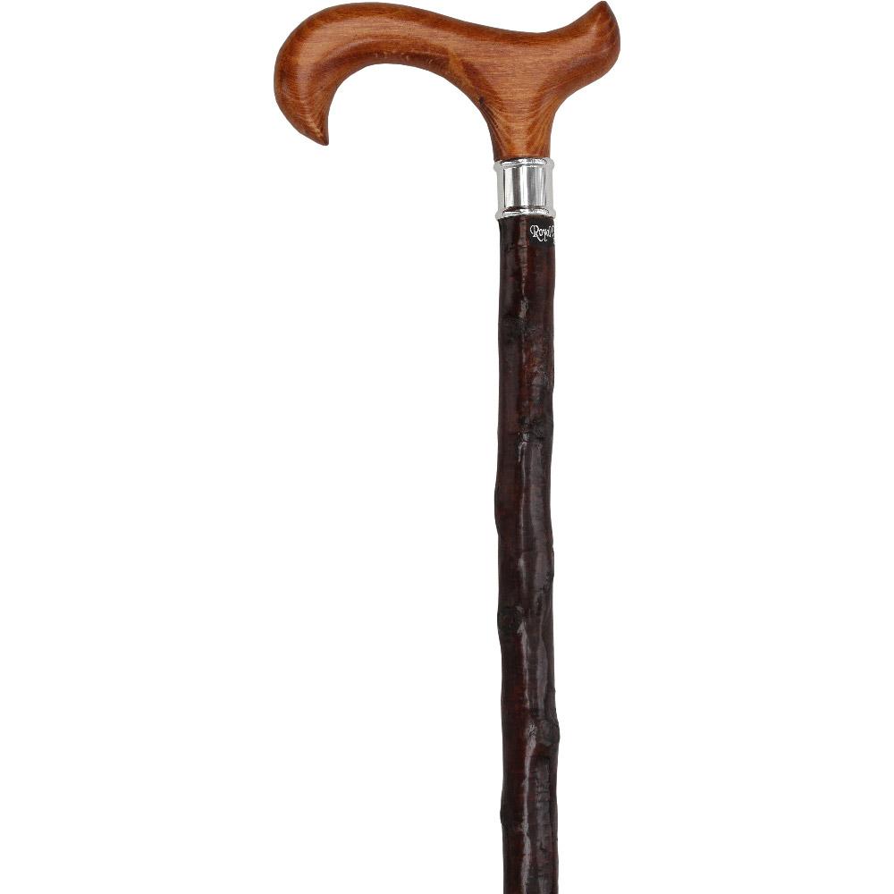 Royal Canes Genuine Blackthorn Wood Derby Walking Cane With Beech wood Handle and Silver Collar